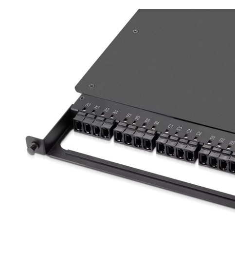 0.5U Rack Mount Enclosure Loaded with 32x8F MPO Adapter, Male to Male, 128 Fibers, OM4 Multimode, Type 4, 0.35dB Max