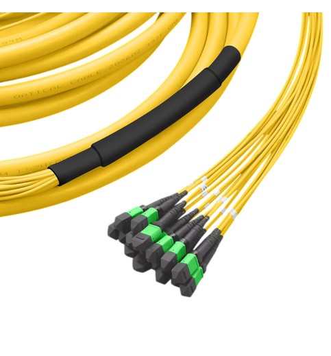 Pre-terminated MPO Trunk Cable, 192 Fibers, 16 x MPO-12 APC (Male) to 16 x MPO-12 APC (Male) Single Mode (OS2) Type B, LSZH, 0.35dB Max, Breakout 80cm, Double Jacket, Yellow
