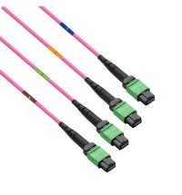 MPO 4x4 Shuffle Breakout Cable, 32 Fibers, 4xMPO-8 APC (Female) to 4xMPO-8 APC (Female), Multimode (OM4), Type 4, LSZH, 3.0mm, Max IL ≤ 0.35dB, Magenta
