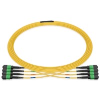 MPO 4x4 Shuffle Breakout Cable, 32 Fibers, 4xMPO-8 APC (Female) to 4xMPO-8 APC (Female), Single Mode (OS2), Type 4, OFNP, 3.0mm, Max IL ≤ 0.35dB, Yellow