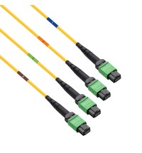 Pre-terminated MPO 4x4 Shuffle Trunk Cable, 32 Fibers, 4 x MPO-8 APC (Female) to 4 x MPO-8 APC (Female), Single Mode (OS2), Type 4, OFNP, 0.35dB Max, Breakout 5m, Yellow