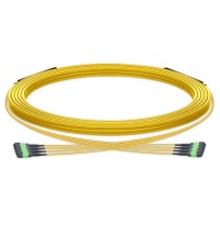 Pre-terminated MPO trunk cable, 48 Fibers, 4 x MPO-12 APC (Male) to 4 x MPO-12 APC (Male) Single Mode (OS2) Type B, LSZH（OFNR）, 0.35dB Max, Yellow, breakout 80cm