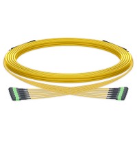 Pre-terminated MPO trunk cable, 72 Fibers, 6 x MPO-12 APC (Male) to 6 x MPO-12 APC (Male) Single Mode (OS2) Type B, LSZH（OFNR）, 0.35dB Max, Yellow, breakout 80cm