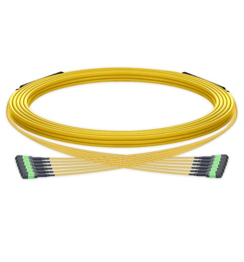 Pre-terminated MPO trunk cable, 72 Fibers, 6 x MPO-12 APC (Male) to 6 x MPO-12 APC (Male) Single Mode (OS2) Type B, LSZH（OFNR）, 0.35dB Max, Yellow, breakout 80cm