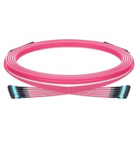 Pre-terminated MPO trunk cable, 72 Fibers, 6 x MPO-12 UPC (Male) to 6 x MPO-12 UPC (Male) Multimode (OM4) Type B, LSZH（OFNR）, 0.35dB Max, Magenta, breakout 80cm