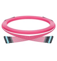 Pre-terminated MPO trunk cable, 96 Fibers, 8 x MPO-12 UPC (Male) to 8 x MPO-12 UPC (Male) Multimode (OM4) Type B, LSZH（OFNR）, 0.35dB Max, Magenta, breakout 80cm
