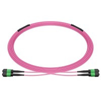 Pre-terminated MPO 2x2 Shuffle Trunk Cable, 16 Fibers, 2xMPO-8 APC Male to 2xMPO-8 APC Male, Multimode (OM4), Type 2, LSZH, 0.35dB Max, Breakout 80cm, Magenta