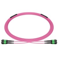 Pre-terminated MPO 2x2 Shuffle Trunk Cable, 16 Fibers, 2xMPO-8 APC Male to 2xMPO-8 APC Male, Multimode (OM4), Type 2, OFNP, 0.35dB Max, Breakout 80cm, Magenta