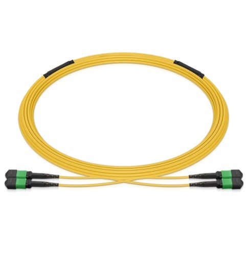 Pre-terminated MPO 2x2 Shuffle Trunk Cable, 16 Fibers, 2xMPO-8 APC Male to 2xMPO-8 APC Male, Single Mode (OS2), Type 2, LSZH, 0.35dB Max, Breakout 80cm, Yellow Pre-terminated MPO 2x2 Shuffle Trunk Cable, 16 Fibers, 2xMPO-8 APC Male to 2xMPO-8 APC Male, Single Mode (OS2), Type 2, LSZH, 0.35dB Max, Breakout 80cm, Yellow