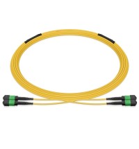 Pre-terminated MPO 2x2 Shuffle Trunk Cable, 16 Fibers, 2xMPO-8 APC Male to 2xMPO-8 APC Male, Single Mode (OS2), Type 2, OFNP, 0.35dB Max, Breakout 80cm, Yellow