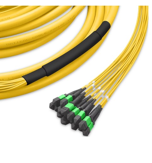 Pre-terminated MPO Trunk Cable, 192 Fibers, 16 x MPO-12 APC (Male) to 16 x MPO-12 APC (Male) Single Mode (OS2) Type B, LSZH, 0.35dB Max, Breakout 80cm, Double Jacket, Yellow Pre-terminated MPO Trunk Cable, 192 Fibers, 16 x MPO-12 APC (Male) to 16 x MPO-12 APC (Male) Single Mode (OS2) Type B, LSZH, 0.35dB Max, Breakout 80cm, Double Jacket, Yellow